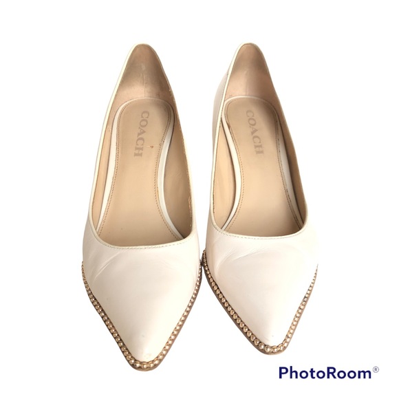 Coach White Waverly Bead-Trim Leather Pumps Heels Women’s Size 8 - Picture 2 of 15